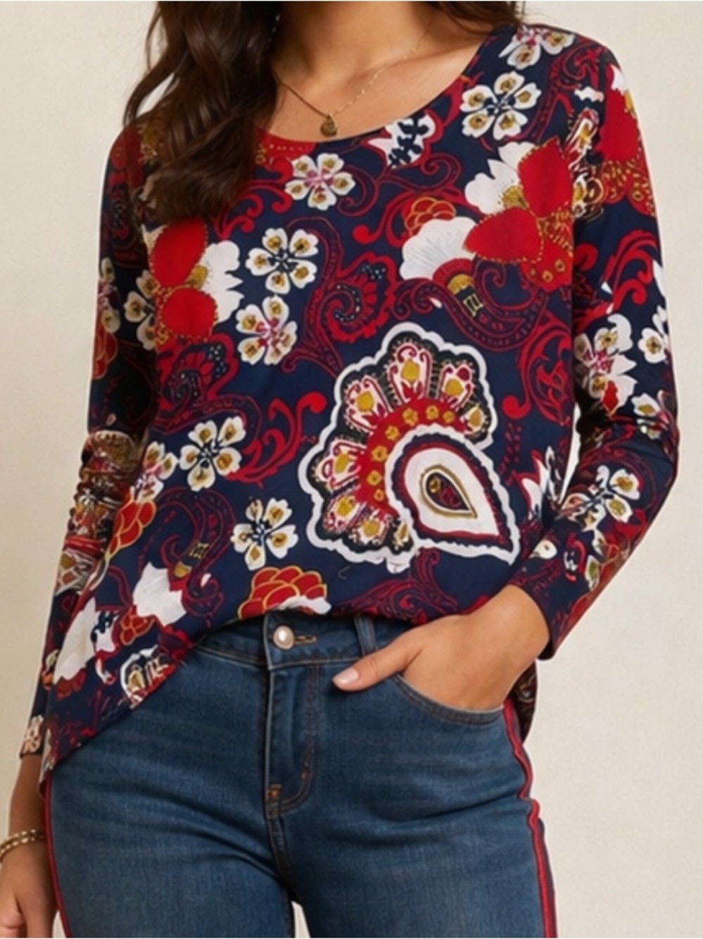 NWT Talbots The Talbots Tee Paisley‎ Floral Medium Boho Retro Artistic Classic